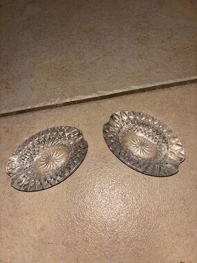 Set of 2 Vintage Crystal Lismore Pattern Individual Oval Dishes Trays